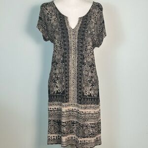 Lucky Brand Notch V-Neck Short Sleeved Shift Dress With Pockets